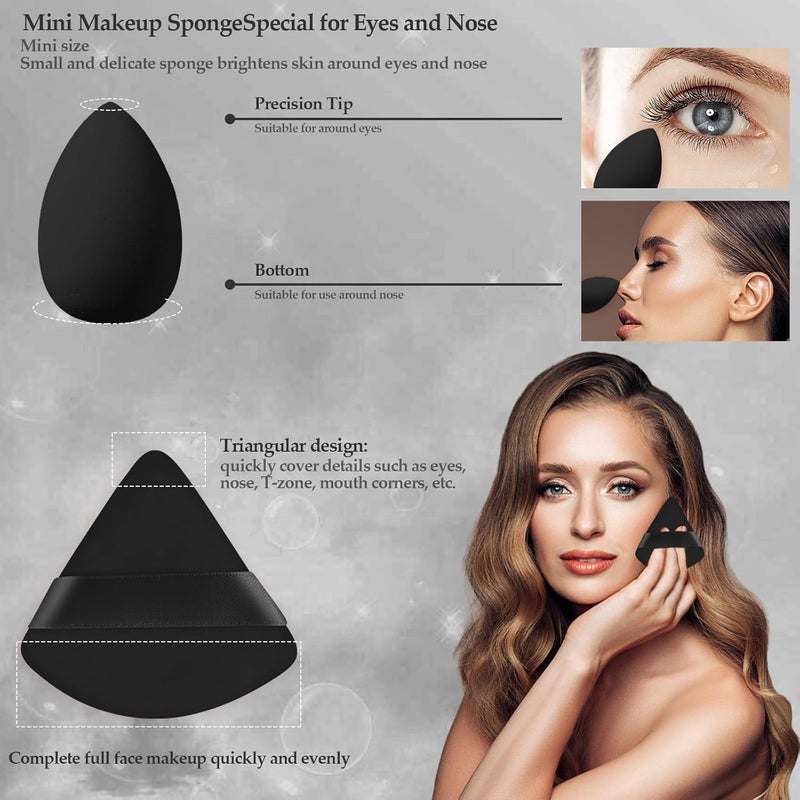 AuraRay 14 Pcs Makeup Sponge Set, Beauty Sponges Blender with 4 Pcs Powder Puff and 4 Pcs Mini Make up Sponges for Liquid,Foundation,Powder,Concealer,Cream (Black) - Image 5